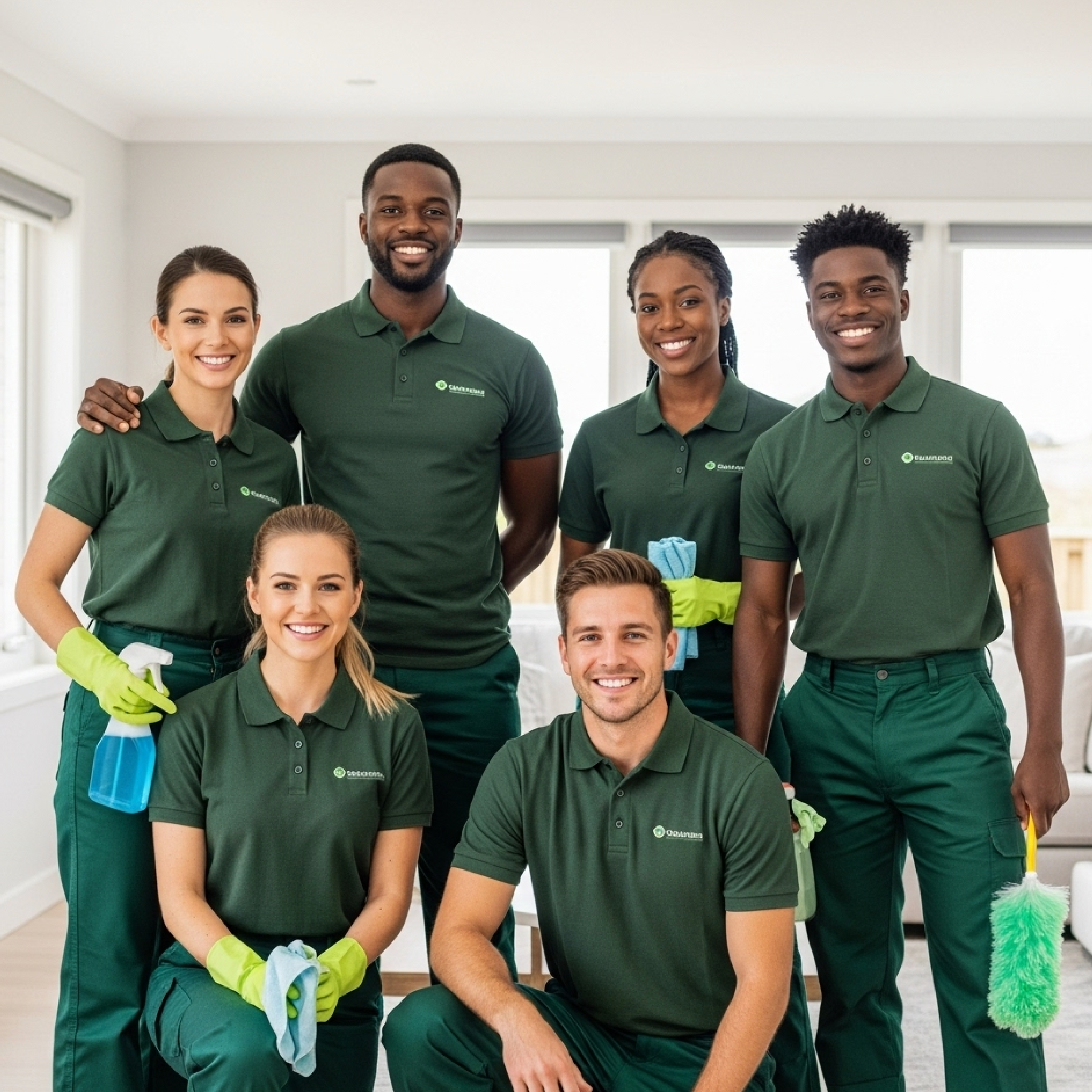 Meku cleaning team smiling together.